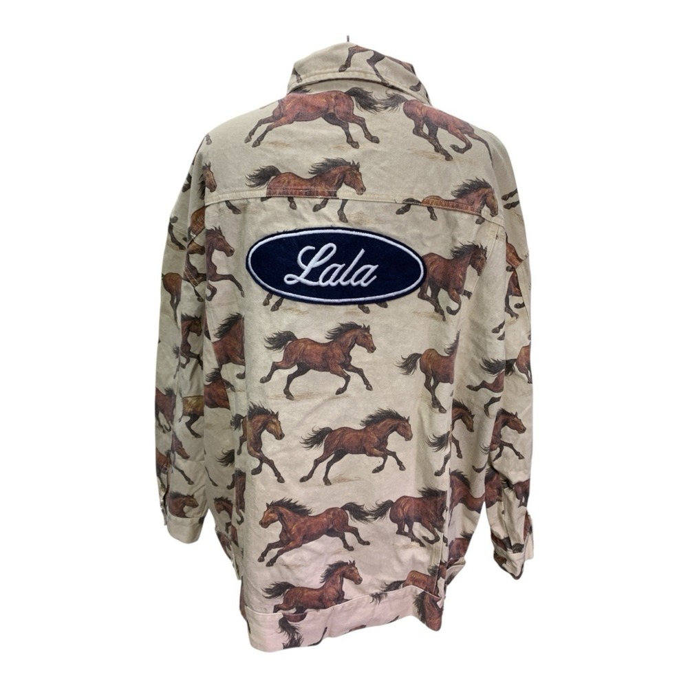 LALA PONY OVERSIZED TRUCKER DENIM JACKET SIZE L/XL NWT - Picture 2 of 7